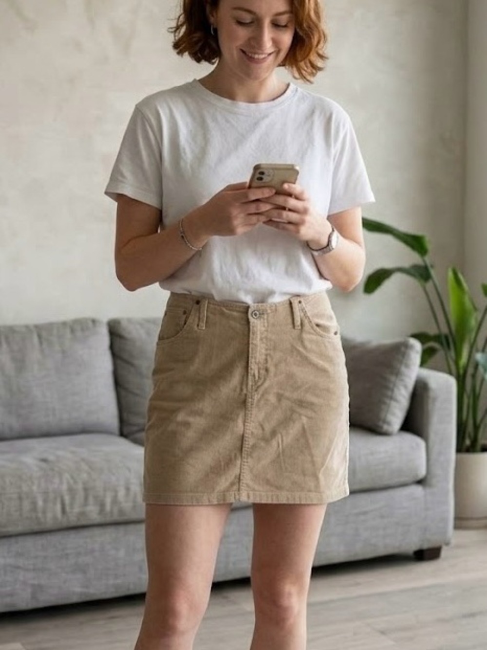SB Jeans Santa Barbara Tan Corduroy Mini Skirt Y2K Academia Boho Cottagecore